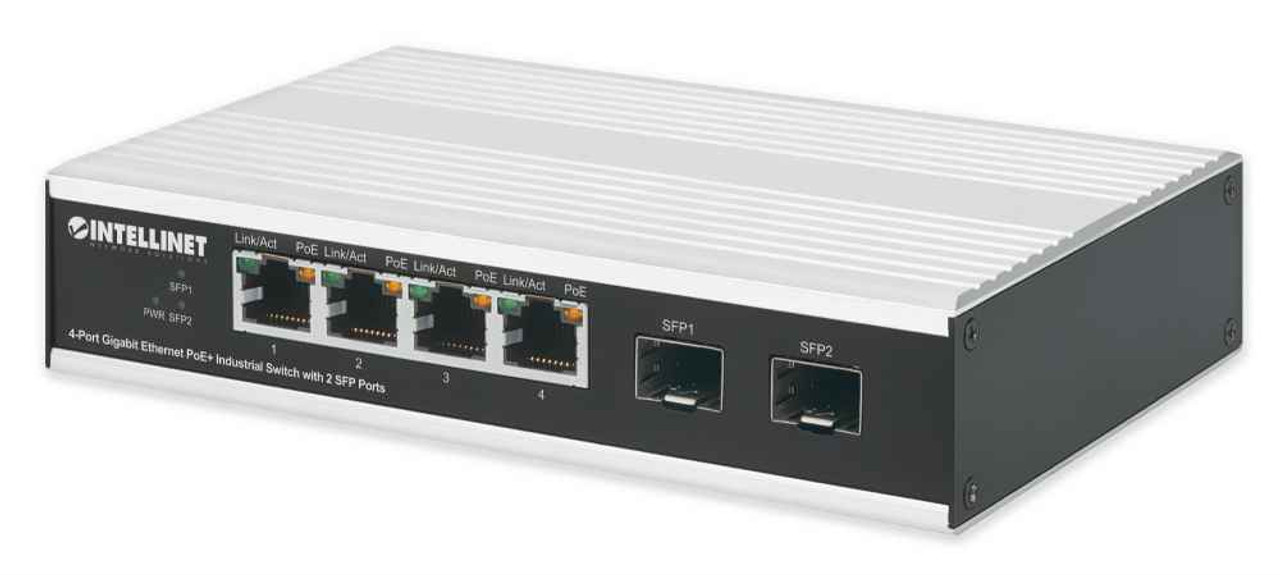 Industrial Fast Ethernet Switch PoE, 4 Ports PoE+, 2 Ports SFP Uplink