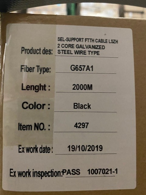 Fiber Optic Cable Spool Bulk 2 core Aerial Drop Cable FTTX 2KM G.657.A1