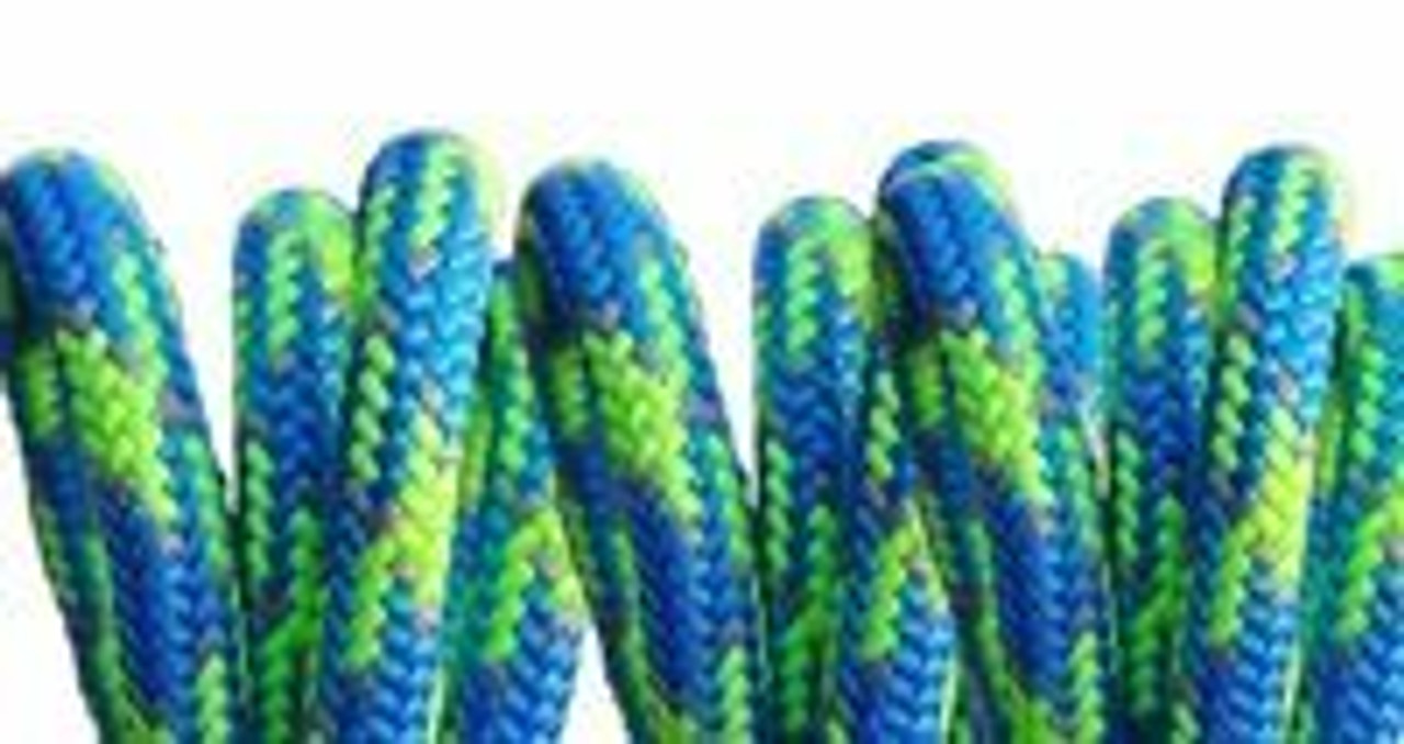 Blue Craze II 11.8mm 24 Strand Climbing Line - 120 FT - No eye - Blue and Neon Green with Grey