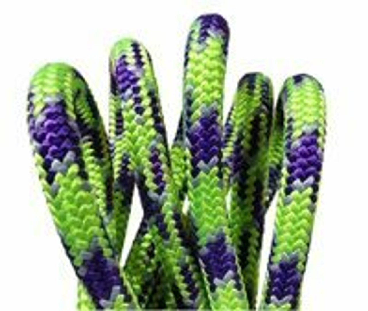 Mardi Gras 11.8mm 24 Strand Climbing Line - 200 FT - Sewn eye - Purple and Neon Green with Grey