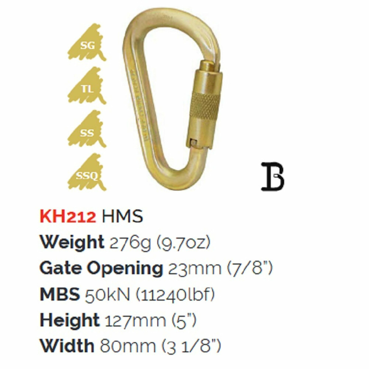 ARB-KH212SSB3: ISC CARAB 50KN HMS ANSI SAFE