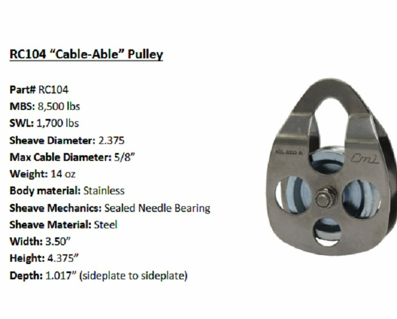 ARB-RC104 8500 LBS: CMI PULLEY CMI STEEL BEARING RC104