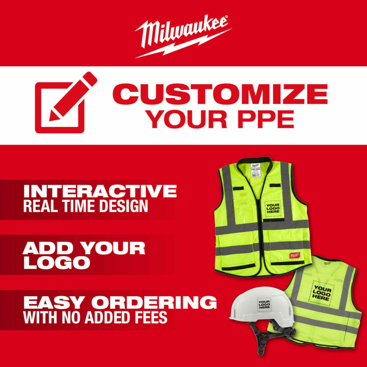 MIL-48-73-1109: Milwaukee BOLT Full Brim Hard Hat w/4pt Ratcheting Suspension (USA) - Type 1, Class E- color Red