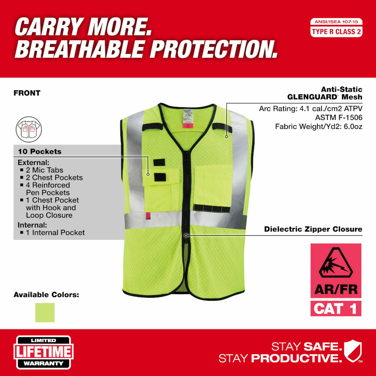 MIL-48-73-5202: Milwaukee AR/FR Cat. 1 Class 2 High Visibility Safety Vest