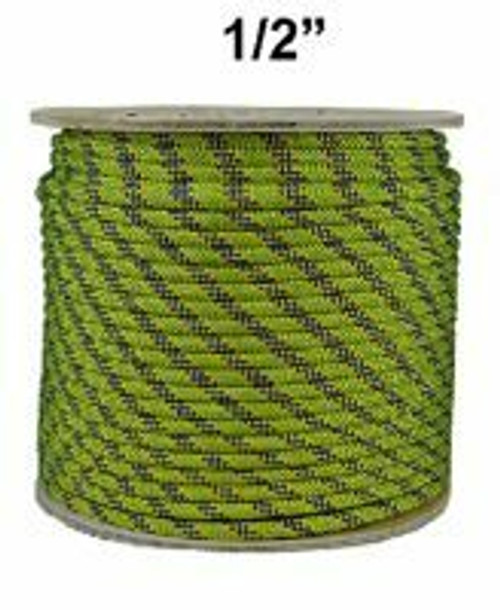 Tower Line 12.7mm 32 Strand Climbing Line - 200 FT - Sewn eye - Dark Blue Green and Yellow
