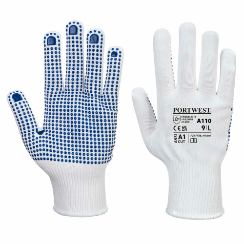 ARB-A110WBRM: Portwest GLOVE POLKA DOT WHT/BLU MD