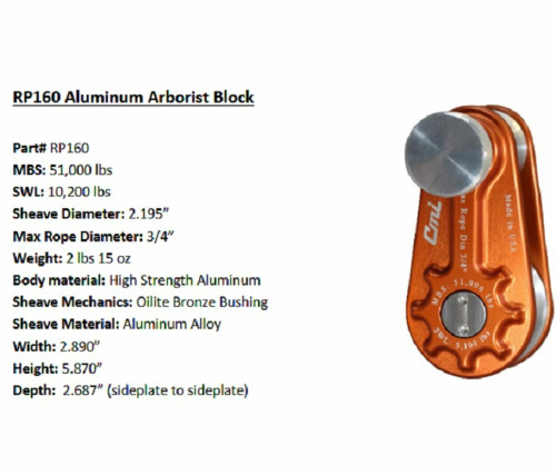 ARB-RP160: CMI ALUM ARBORIST BLOCK 3/4 ROPE