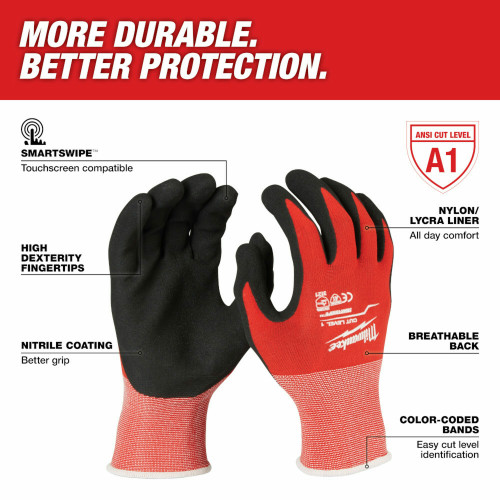 MIL-48-22-8901: Milwaukee CUT LVL 1 NITRILE DIP GLOVE M
