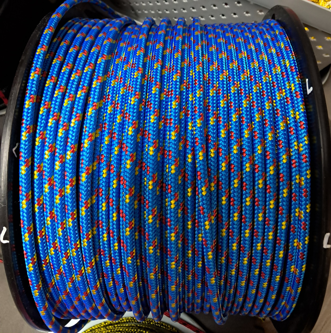 Red Blue Yellow Rope Rope 7mm Double Braid - Polyester - Blue with red and yellow fleck (per ...