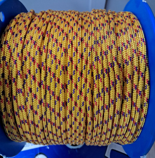 Rope 4mm Double Braid - Polyester - Yellow with purple/red fleck (per metre)