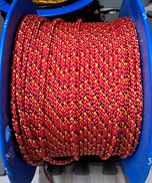 Rope 5mm  Double Braid - Vectran - Red with black and yellow fleck (per metre)