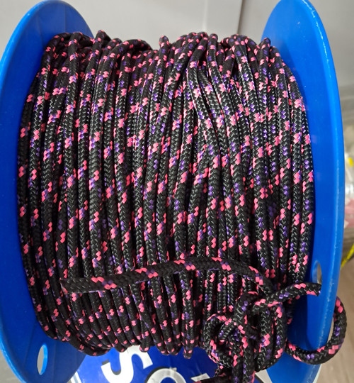 Rope 5mm Double Braid - Polyester - Black with pink and purple fleck (per metre)