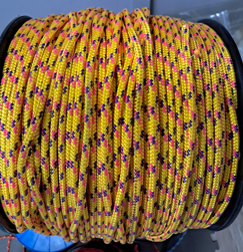 Rope 5mm Double Braid - Polyester - Polyester - Yellow with purple and pink fleck (per metre)