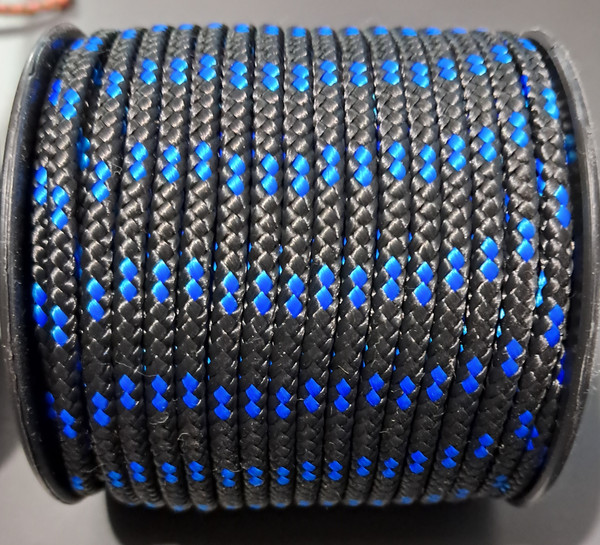 Rope 3mm  Double Braid - Polyester - Black with blue fleck (per metre)