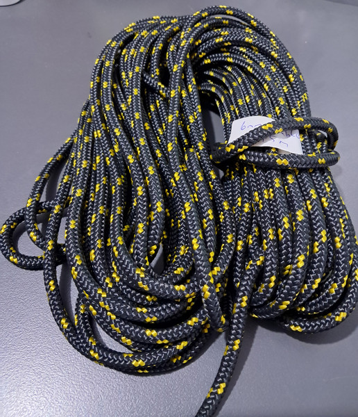 Rope 6mm Double Braid - Polyester - Black with yellow fleck (per metre )