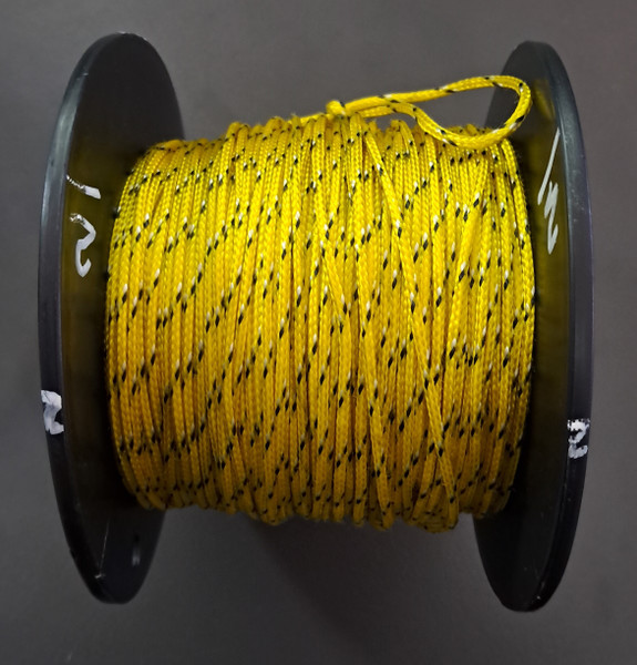 Rope 2mm  Double Braid - Dyneema - Yellow with Black and white fleck (per metre)