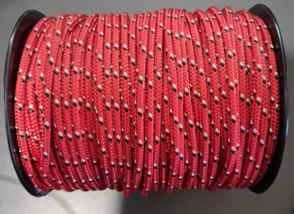 Rope 5mm  Double Braid - Dyneema - Red with Black and white fleck (per metre)