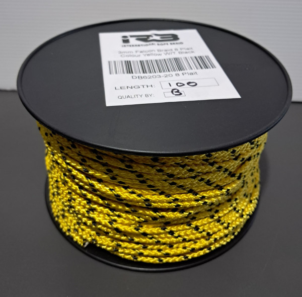 Rope 3mm  Double Braid - Dyneema - Yellow with black fleck (per metre)