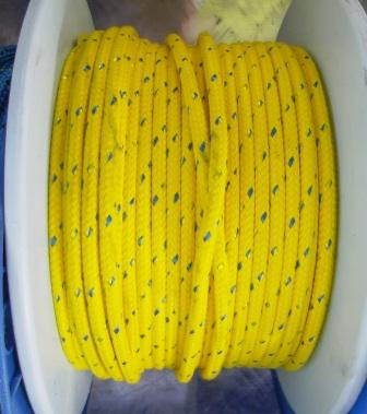 Rope 6mm Double Braid - Polyester - Yellow with blue/gold fleck (per metre)