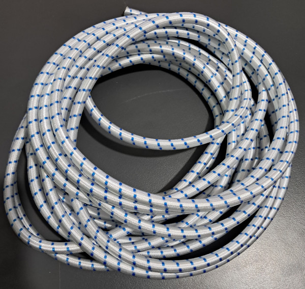 8mm shock cord - white with blue fleck - per metre