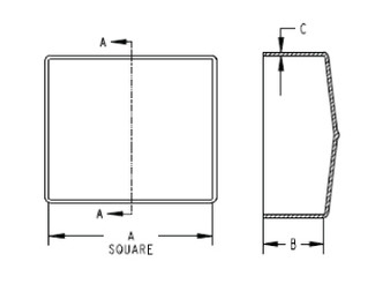 Schematic diagram of square cap for dimensional reference