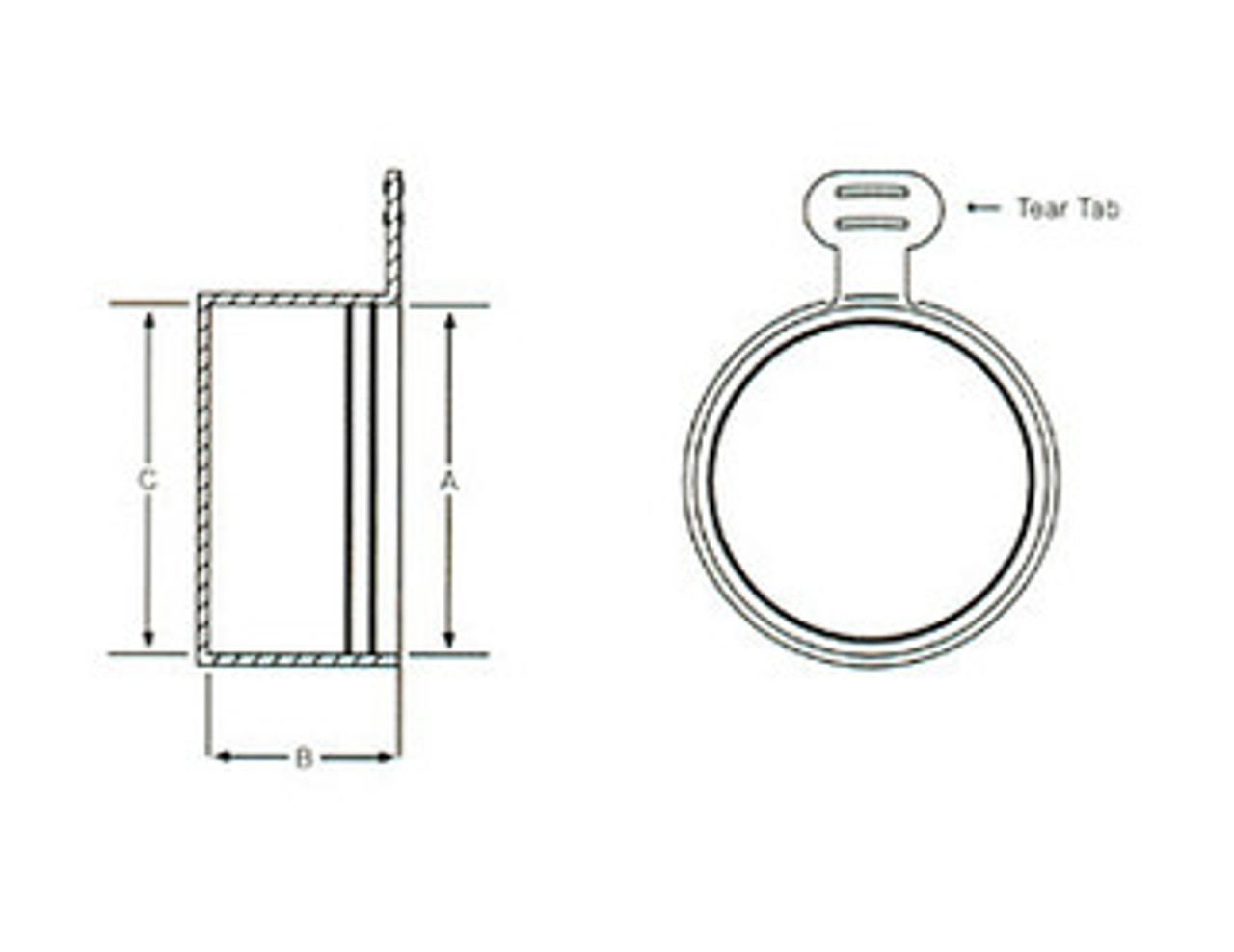 Schematic diagram of tear cap for dimensional reference