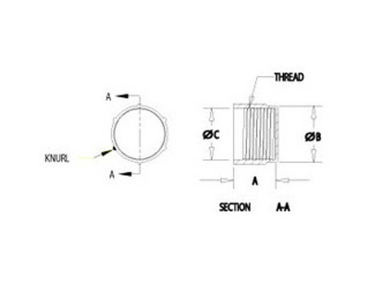 Schematic diagram of threaded cap for dimensional reference Schematic diagram of threaded cap for dimensional reference