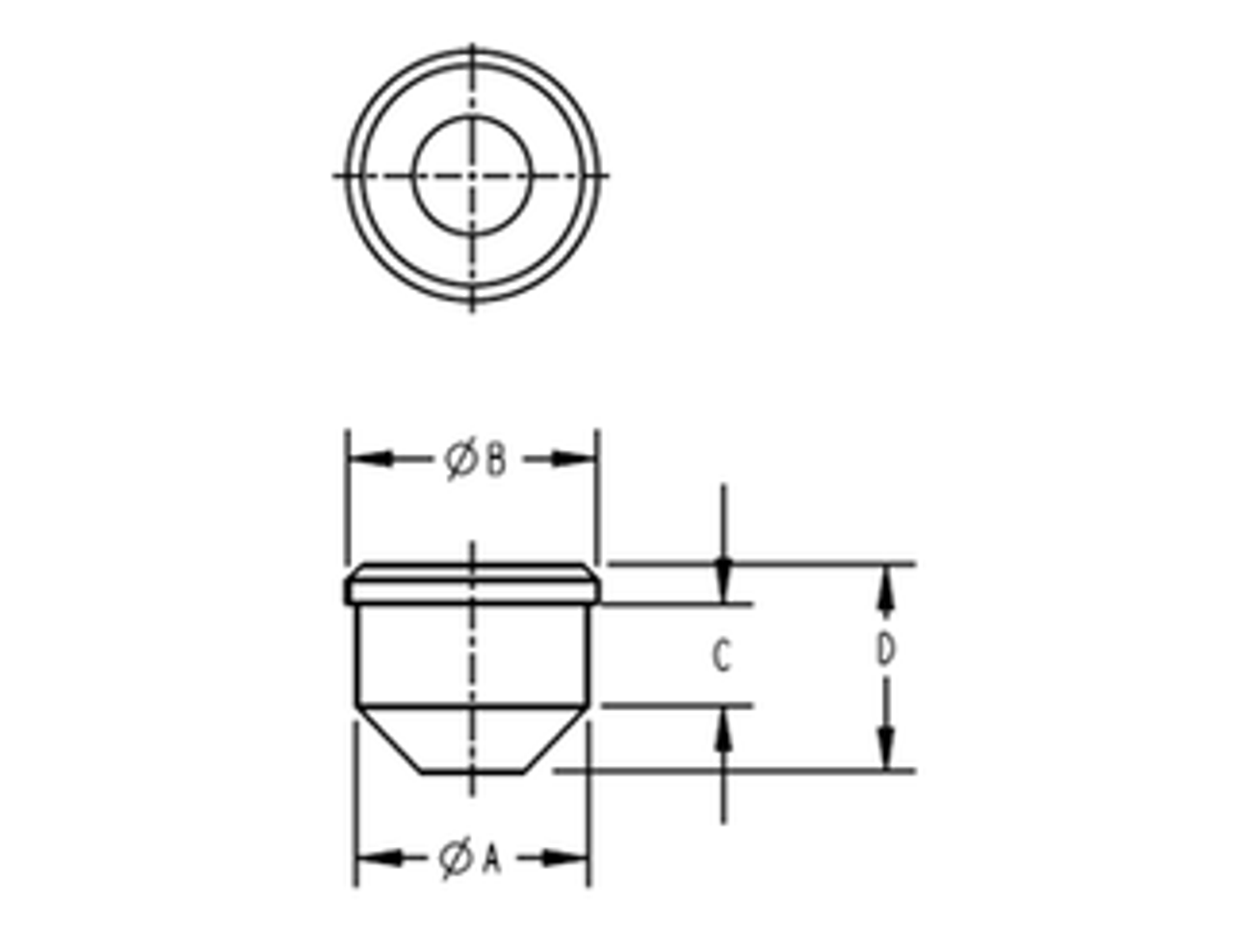 Schematic diagram of rubber seal plug for dimensional reference