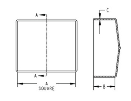 Schematic diagram of square cap for dimensional reference