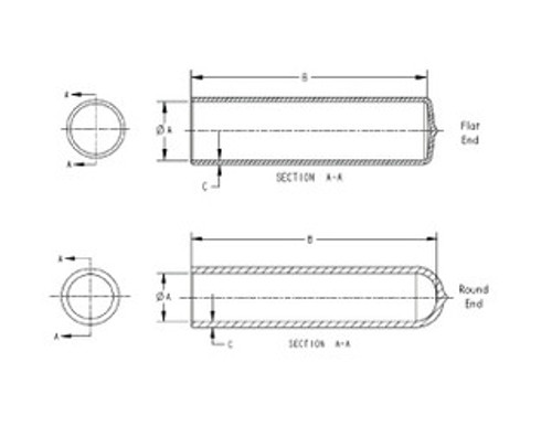 Schematic diagram of long cap for dimensional reference