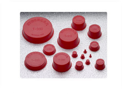 Collection of red, vinyl, tapered plugs