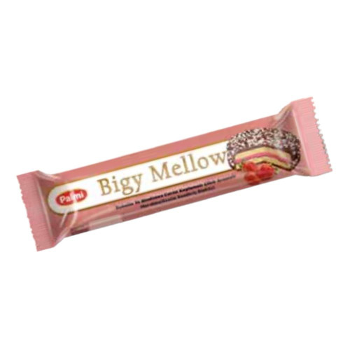 BIGY MELLOW Compound Chocolate And Coconut Coated  Strawberry Flavored Marshmallow Sandwich Biscuit