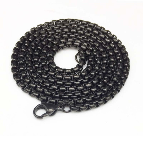 Stainless Steel 3mm Black Square Rolo Chain Box Link Chain Necklace 22in