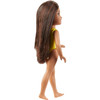 This 5.5-inch (14 cm) doll features 5 points of articulation and long brown hair.