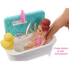 The toddler doll can really splash in the tub - fill it with water and place her inside, then press the button on her back and watch her swing her arms down to play in the water!