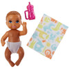 The babysitter set includes a baby figure with diaper, as well as a bottle and a baby blanket.