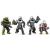 4 highly collectible micro action figures, Spartan MK VII, 2 Brute Warriors and a Grunt Conscript, with authentic detail, 12 points of articulation, display stands and interchangeable weapon accessories.