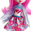 Saffi Swan doll wears a unique outfit to reflect her peaceful personality: a pink bodice with a heart-shaped swan print and a flower-printed skirt. 