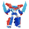 In robot mode, Power Surge Optimus Prime figure stands around 13 cm (5 inch) tall and comes with axe and 2 sword accessories.