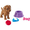 Barbie Mini Story Starter - Puppy Accessory Pack includes puppy, bowl, bone, collar, and dog toy.