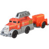 Durable, push along vehicle with die-cast metal and plastic parts.