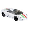 Hot Wheels Lamborghini Reventón Roadster in pearl white with green & red stripes.