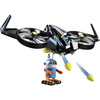 The drone toy features firing projectiles and spinning propellers. There is a winch with a hook underneath the drone to which the Robotitron figure can be attached.