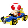 Popular Mario Kart character Toad is molded into his blue & yellow Mach 8 kart.