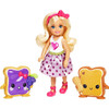 5.5-inch (14 cm) Chelsea™ doll comes with two theme-shaped friends from the treat-filled land -- peanut butter & jelly.