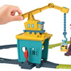 Kids can use Carly the Crane's hook for loading and unloading cargo into Thomas's cargo car.