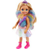 The fairy look takes off with a translucent pink snap-on bodice adorned with a purple bow, an iridescent fairy skirt, pink fairy shoes and colourful wings with rainbow, stars and a pink butterfly.