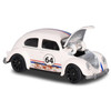 Authentically styled Volkswagen Beetle in white with red and blue racing stripes
Approximately 1:64 scale
Rubber tyres
Suspension
Opening bonnet/hood
Die-cast and plastic construction
Officially licensed reproduction of a real-world automobile
Measures around 7.25 cm (2.75 inches) in length