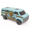 Authentically styled 1975 Chevy Van in pale blue with 'Tiki Cruiser' graphics by Matchbox.