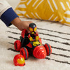 Kids can manually roll Drill Spinner toy car to activate spinning drill feature on the front of the car